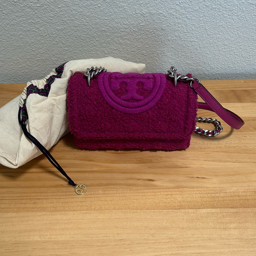 Small Tory Burch Fleming Bouclé Convertible Shoulder Bag